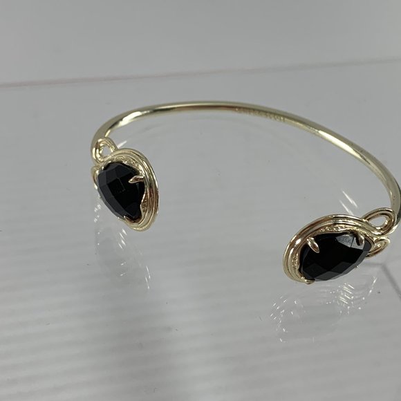 Kendra Scott Andy Bracelet Open Pinch Cuff Silver Tone Faceted Black Stones - Picture 3 of 8